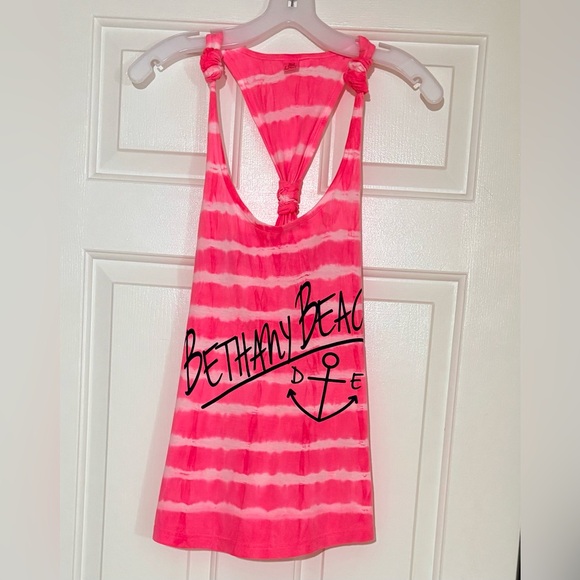 Tops - Hot Pink & White Striped Racerback Graphic Tank Top Bethany Beach Delaware